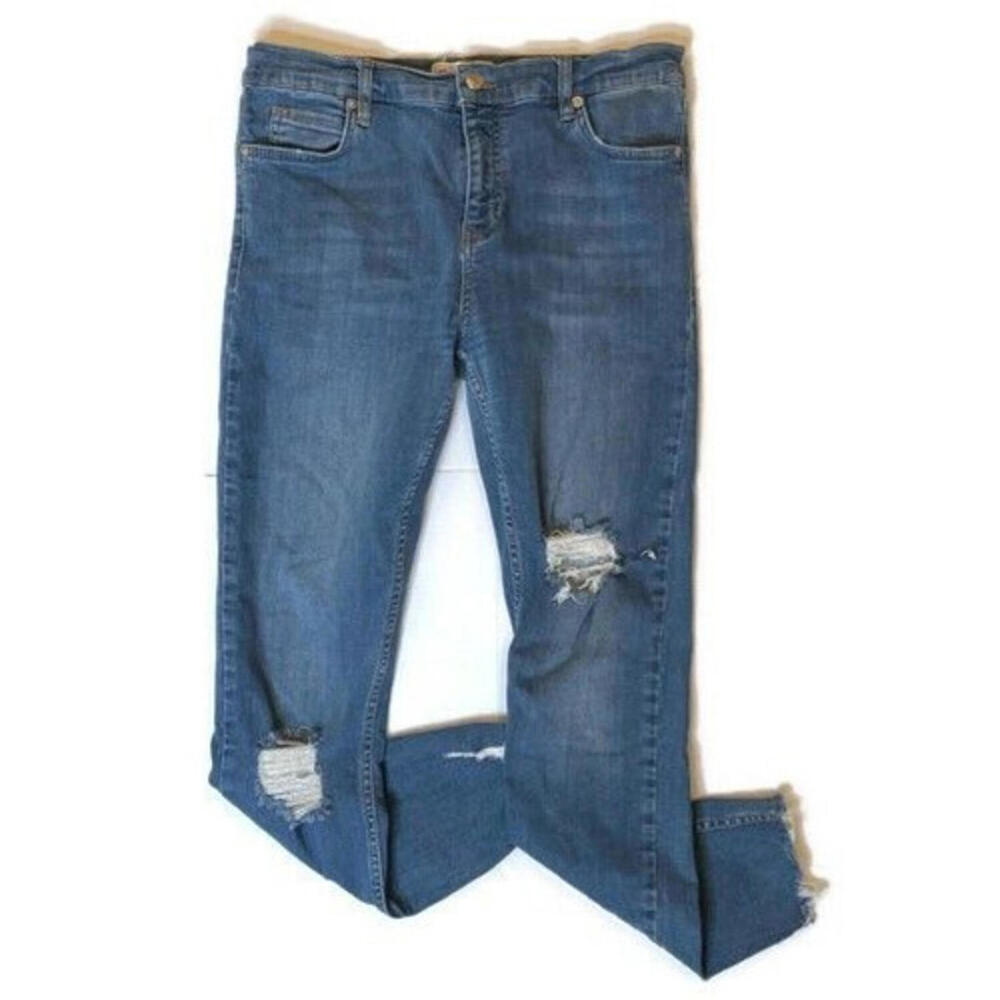 Free People Jeans Womens Blue Ankle Skinny Distressed Raw Hem Medium Wash 29R